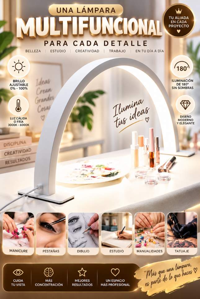 LumiArc 180™ – Brillo Regulable y Luz Cálida o Fría para Cada Momento