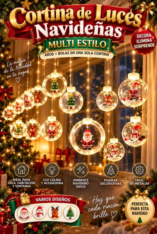 Cortina de Luces Navideñas Multi Estilo – Haz que cada rincón se sienta Navidad