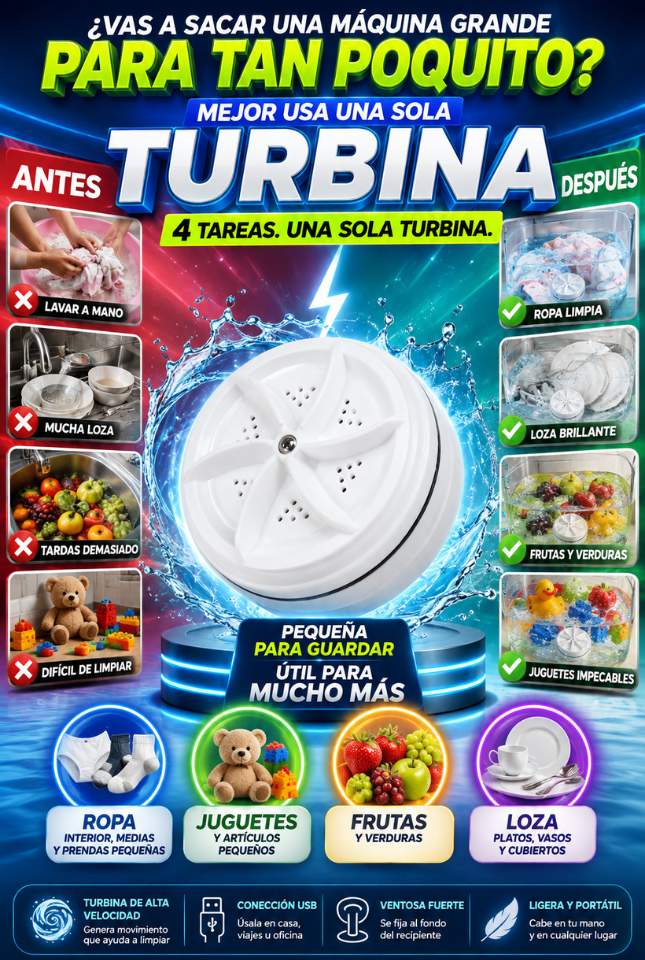 TurboClean 4 en 1™ – Limpia Ropa, Juguetes, Frutas y Loza con Menos Esfuerzo