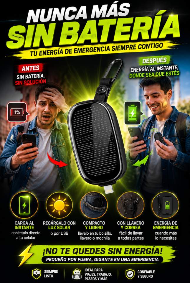Llavero Cargador Solar de Emergencia – Energía de Respaldo Siempre Contigo