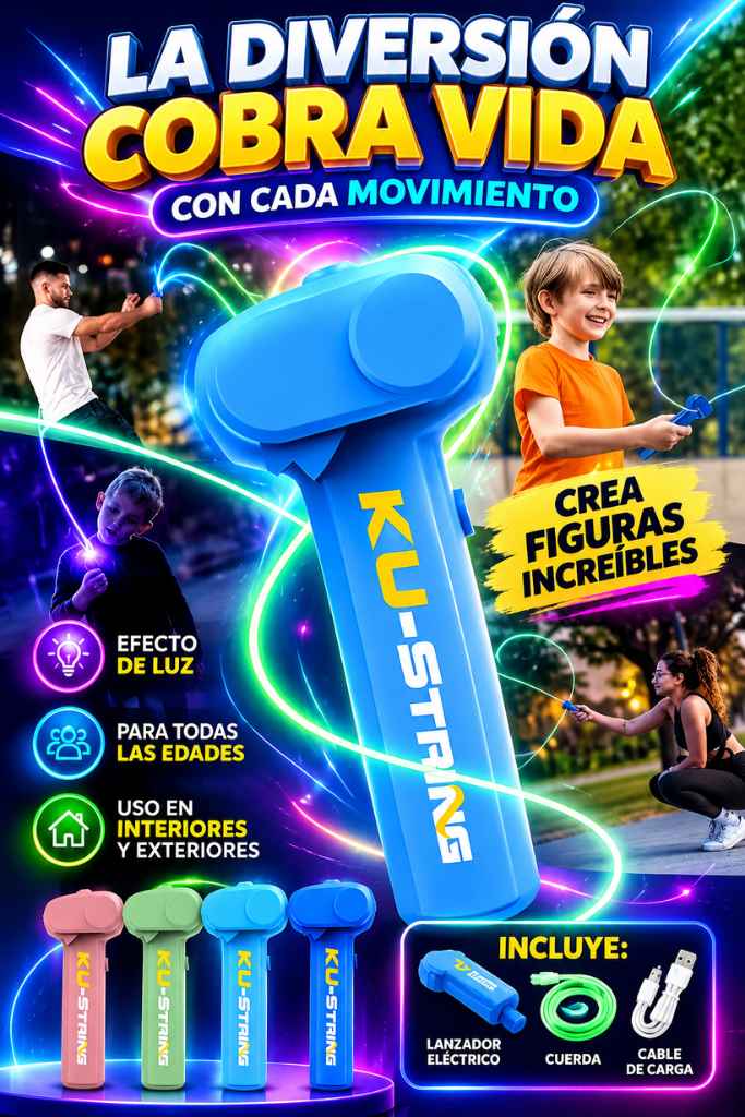 KU-STRING™ – Lanzador de Cuerda Eléctrico Luminoso | Sorprende, Crea Figuras Increíbles y Disfruta en Familia