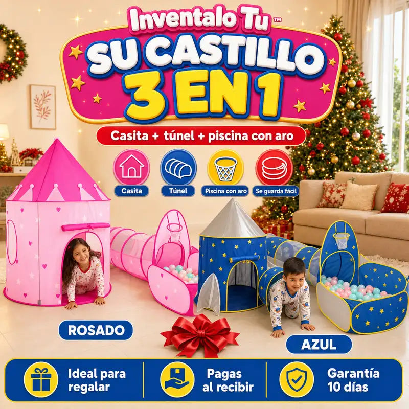 Inventalo Tu™ | Carpa Túnel 3 en 1: su propio castillo en casa