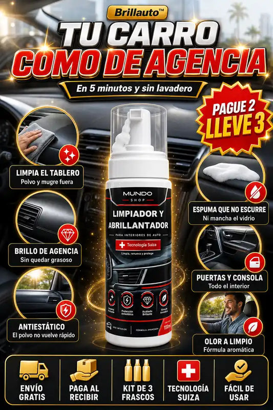 Brillauto™ - PAGUE 2 Y LLEVE 3 - Espuma Limpiadora y Abrillantadora para Interior de Carro