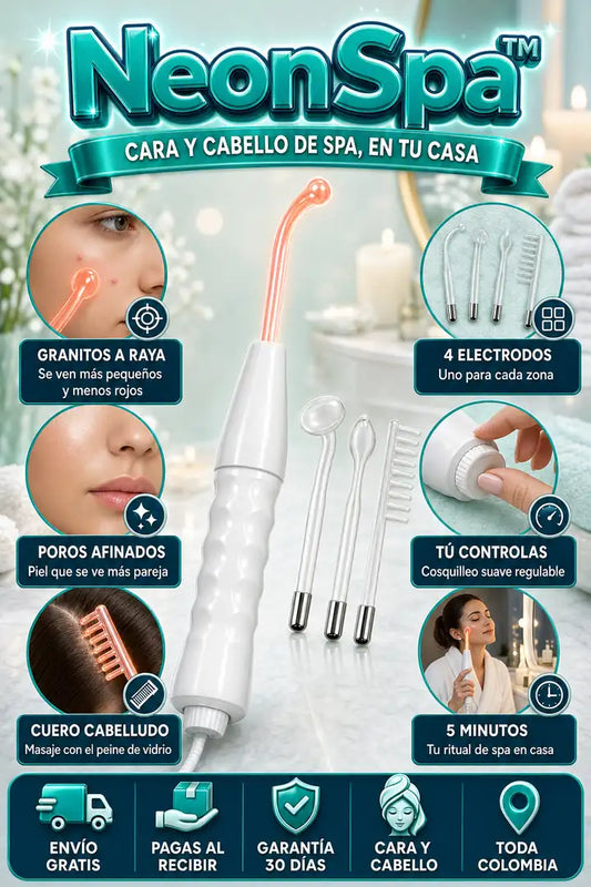 NeonSpa™ - Equipo de Alta Frecuencia para Cara y Cabello con 4 Electrodos - Envío Gratis