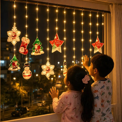 Navilú Cortina Navideña con 10 Figuras de Papá Noel 🎄 - Pago al Recibir