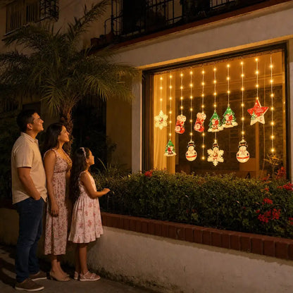 Navilú Cortina Navideña con 10 Figuras de Papá Noel 🎄 - Pago al Recibir