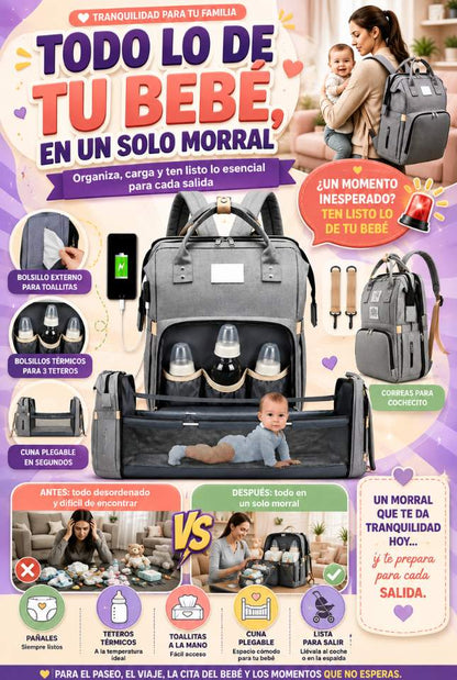 Pañalera Cuna 3 en 1 – Lleva, organiza y cambia a tu bebé donde estés ✨