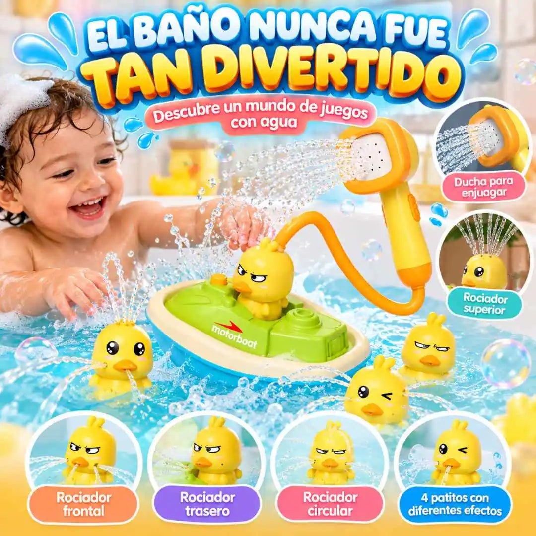 Set de Baño con Barco, 4 Patitos con diferentes chorros y Ducha – El Baño Nunca Fue Tan Divertido