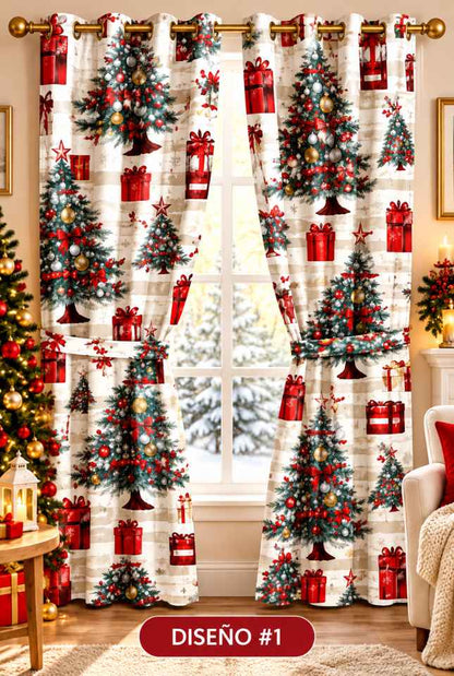 🎄 SET DE 2 CORTINAS NAVIDEÑAS LAUDRENTS™ 150 × 150 CM + AMARRES – TRANSFORMA TUS VENTANAS ESTA NAVIDAD 🎅✨