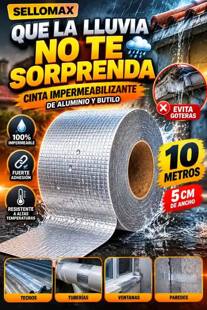 SELLOMAX™ – Sella Goteras y Filtraciones Fácilmente | Cinta Impermeabilizante 2X1
