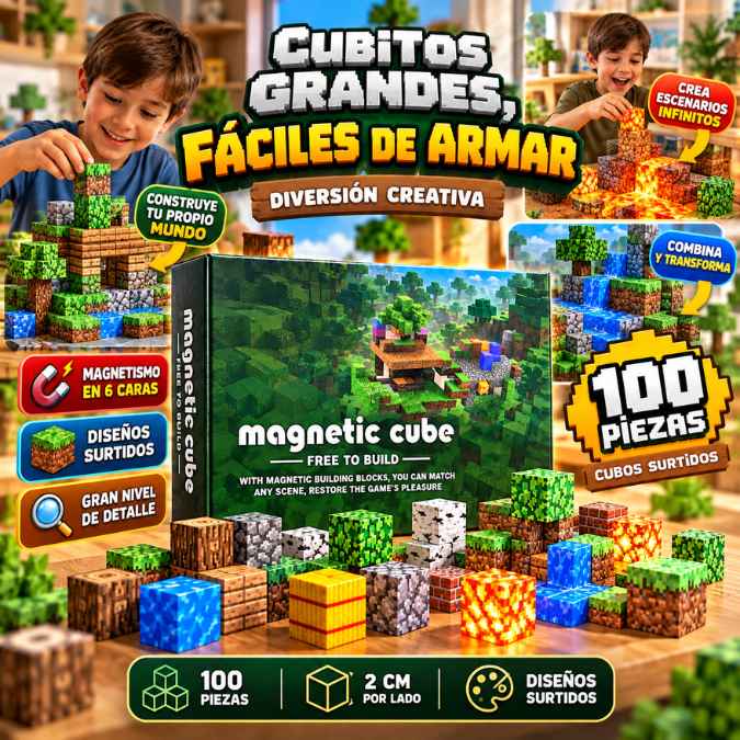 Cubimán™ - 100 Piezas de Cubos Magnéticos Pixelados - Envío Gratis