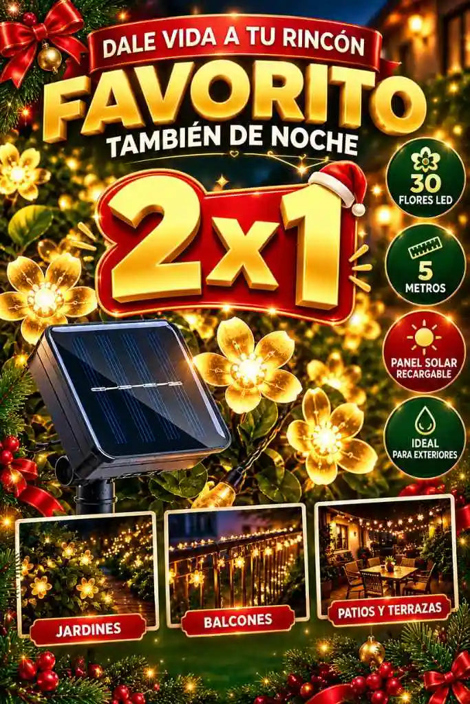 Set 2x1 Guirnaldas Solares de 30 Flores LED – Transforma tu Jardín, Patio o Balcón en un Rincón Mágico sin Necesitar Enchufes ✨