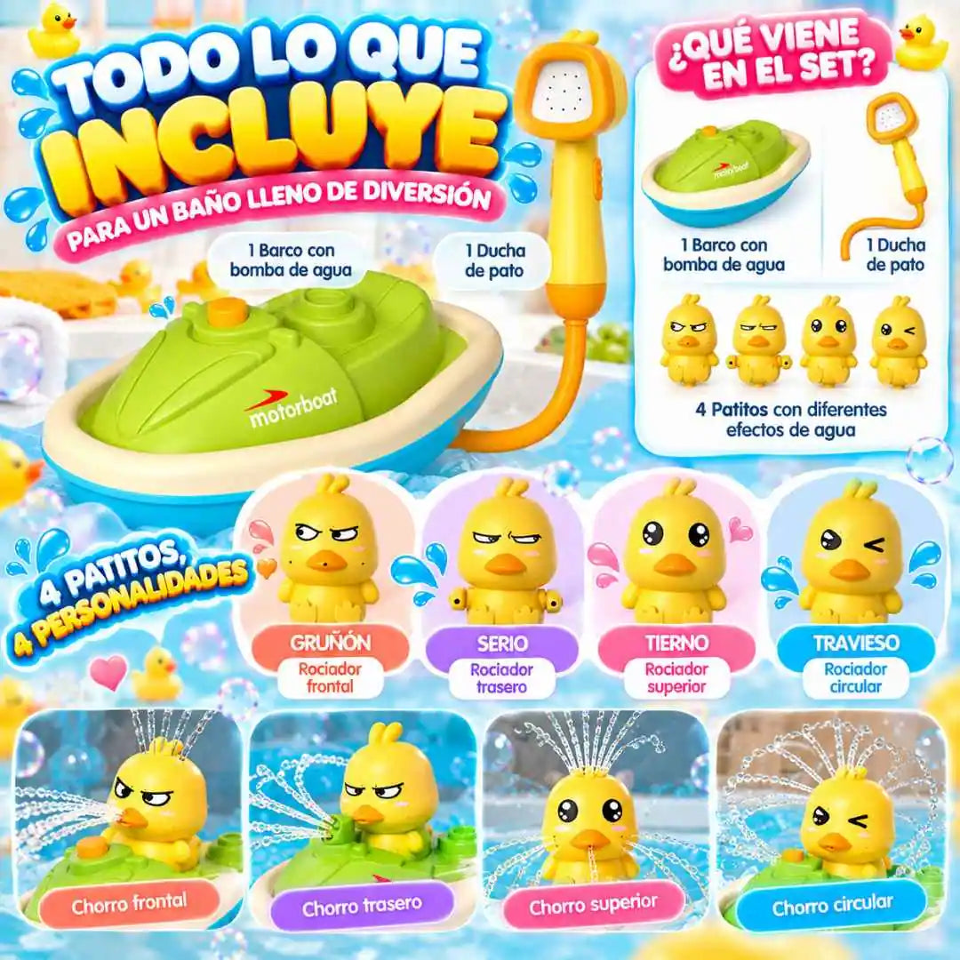 Set de Baño con Barco, 4 Patitos con diferentes chorros y Ducha – El Baño Nunca Fue Tan Divertido