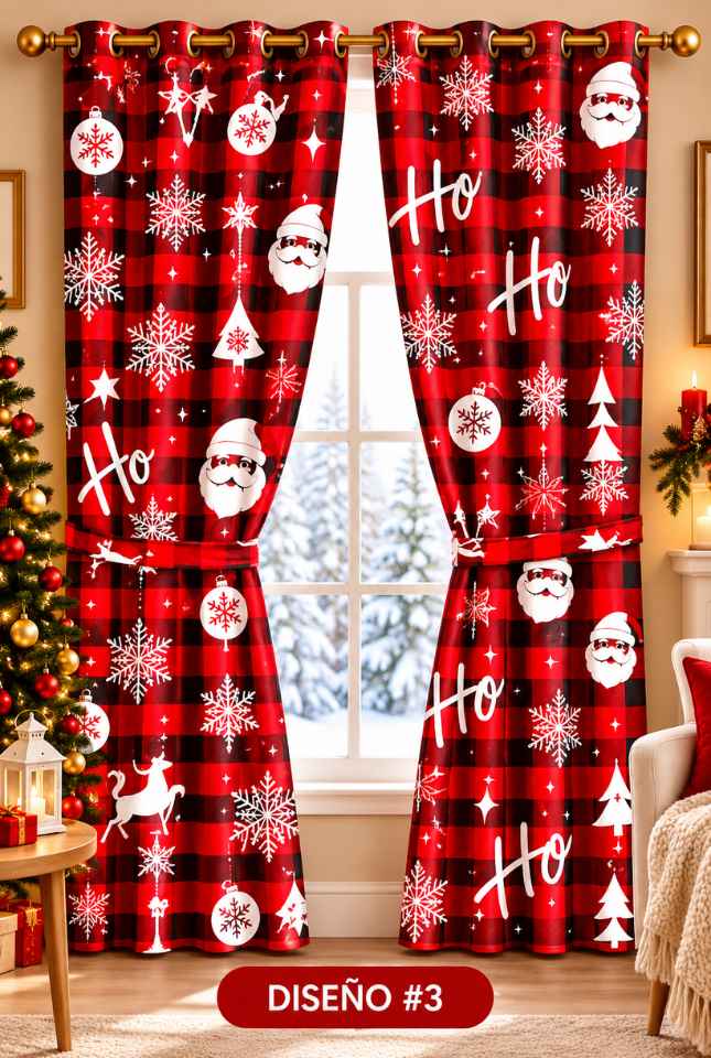 🎄 SET DE 2 CORTINAS NAVIDEÑAS LAUDRENTS™ 150 × 150 CM + AMARRES – TRANSFORMA TUS VENTANAS ESTA NAVIDAD 🎅✨