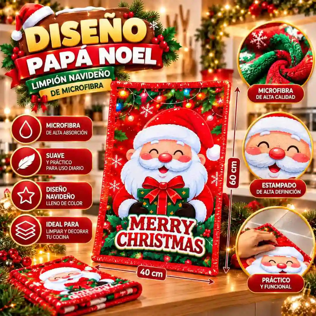 Pack x4 Limpiones Navideños de Microfibra – Decora tu Cocina con Alegría y Espíritu Navideño 🎄