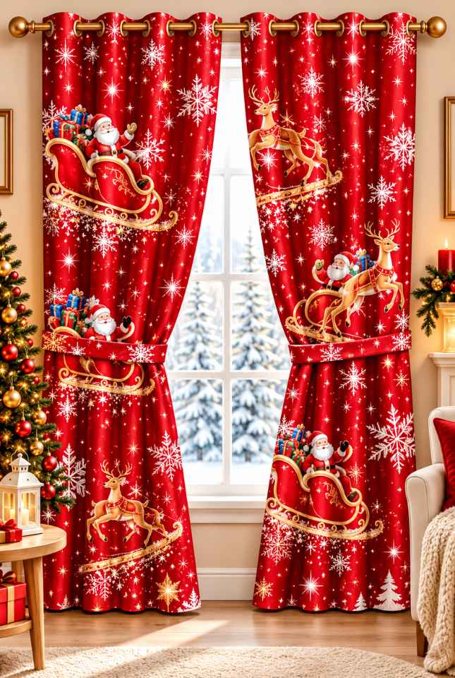 🎄 SET DE 2 CORTINAS NAVIDEÑAS LAUDRENTS™ 150 × 150 CM + AMARRES – TRANSFORMA TUS VENTANAS ESTA NAVIDAD 🎅✨