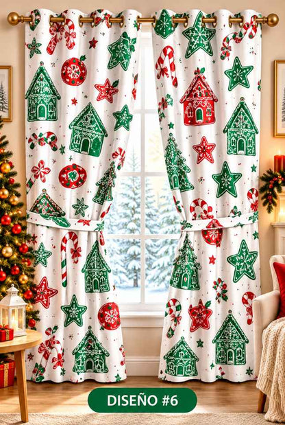 🎄 SET DE 2 CORTINAS NAVIDEÑAS LAUDRENTS™ 150 × 150 CM + AMARRES – TRANSFORMA TUS VENTANAS ESTA NAVIDAD 🎅✨