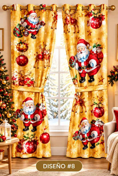 🎄 SET DE 2 CORTINAS NAVIDEÑAS LAUDRENTS™ 150 × 150 CM + AMARRES – TRANSFORMA TUS VENTANAS ESTA NAVIDAD 🎅✨