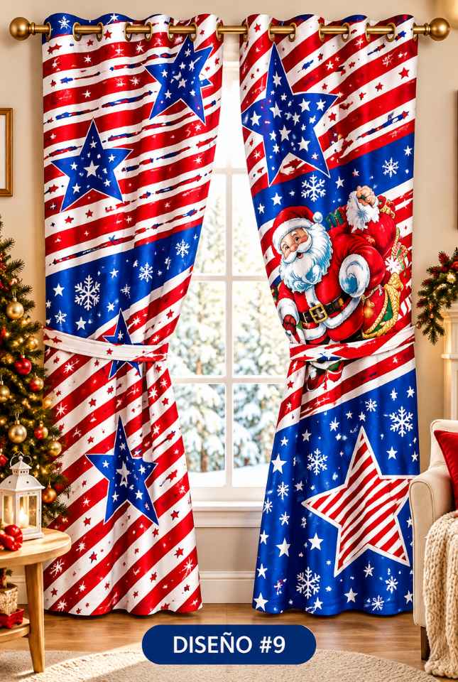 🎄 SET DE 2 CORTINAS NAVIDEÑAS LAUDRENTS™ 150 × 150 CM + AMARRES – TRANSFORMA TUS VENTANAS ESTA NAVIDAD 🎅✨