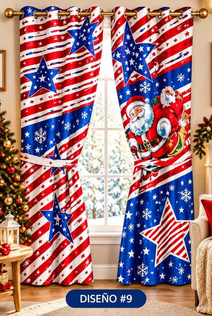 🎄 SET DE 2 CORTINAS NAVIDEÑAS LAUDRENTS™ 150 × 150 CM + AMARRES – TRANSFORMA TUS VENTANAS ESTA NAVIDAD 🎅✨