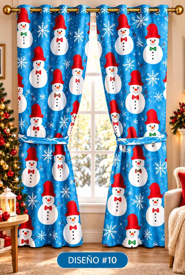 🎄 SET DE 2 CORTINAS NAVIDEÑAS LAUDRENTS™ 150 × 150 CM + AMARRES – TRANSFORMA TUS VENTANAS ESTA NAVIDAD 🎅✨