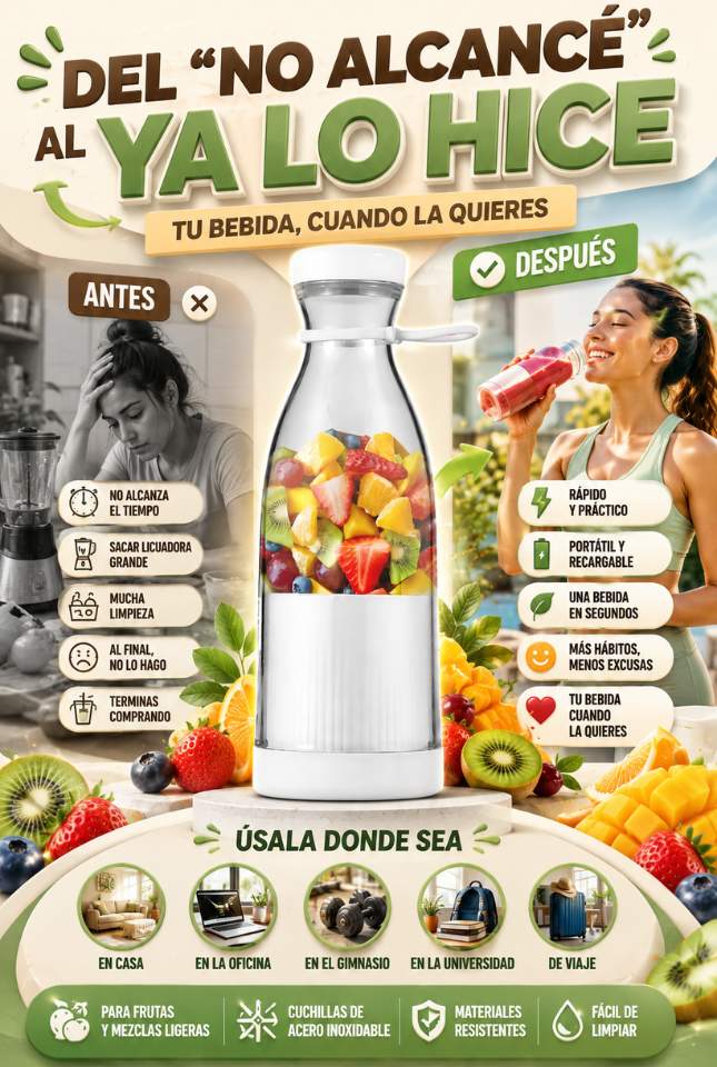 Licuadora Portátil Recargable – Menos Tiempo Preparando, Más Tiempo para Ti