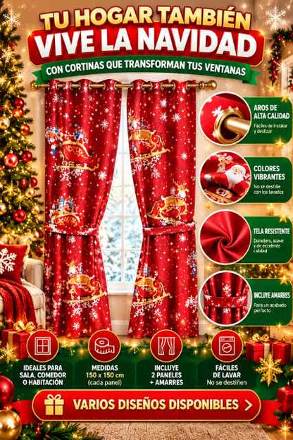 🎄 SET DE 2 CORTINAS NAVIDEÑAS LAUDRENTS™ 150 × 150 CM + AMARRES – TRANSFORMA TUS VENTANAS ESTA NAVIDAD 🎅✨