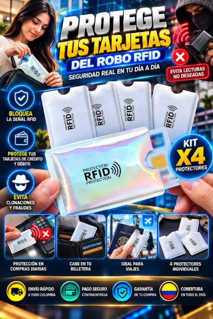 ProtecRFID™ SET X4  DE PROTECTORES — Bloquea lecturas RFID no deseadas y protege tus tarjetas contactless