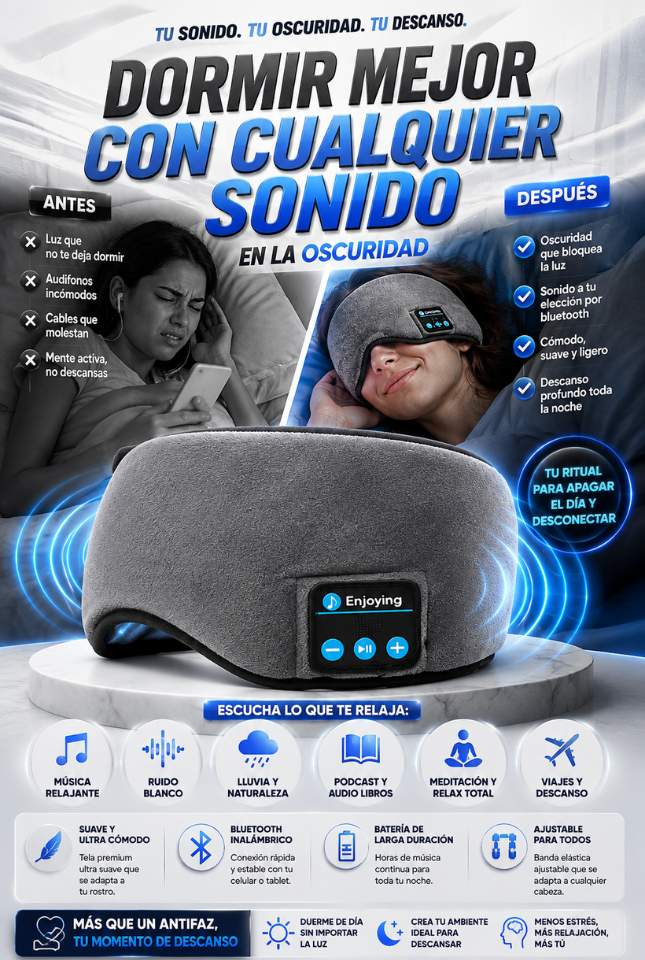 DreamSound™ – Antifaz Bluetooth que bloquea la luz y reproduce tu audio