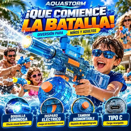 AQUASTORM™ – Pistola de Agua Eléctrica con Disparo Automático para Batallas Épicas sin Bombear, Diversión para Niños y Adultos