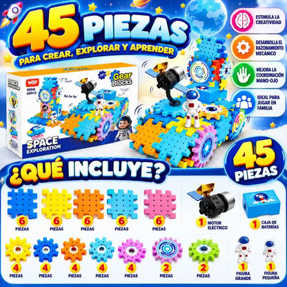 Bloques con Engranajes Eléctricos 45 Piezas – Estimula la creatividad y la motricidad fina 🧩