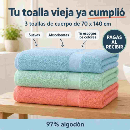 Juego de 3 Toallas de 70x140 - ESCRIBIR SI DESEAS LOS COLORES DIFERENTES