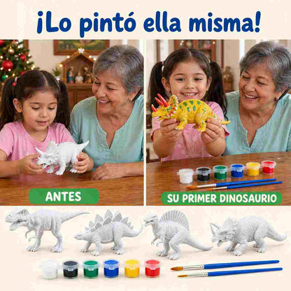 Dino Art Kit de Dinosaurios para Pintar - 4 Dinosaurios Grandes, 6 Colores y 2 Pinceles - Pago al Recibir
