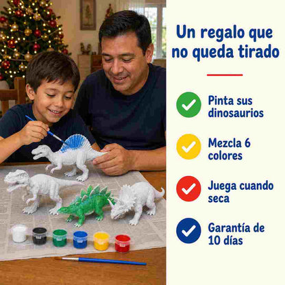 Dino Art Kit de Dinosaurios para Pintar - 4 Dinosaurios Grandes, 6 Colores y 2 Pinceles - Pago al Recibir
