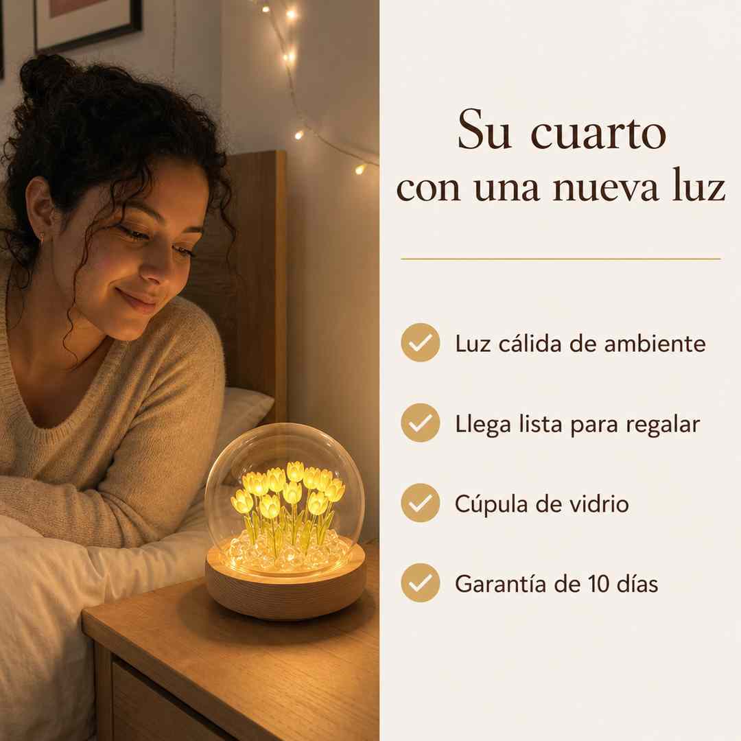 LUMA Lámpara de Tulipanes en Cúpula de Vidrio - Base de Madera - Pago al Recibir