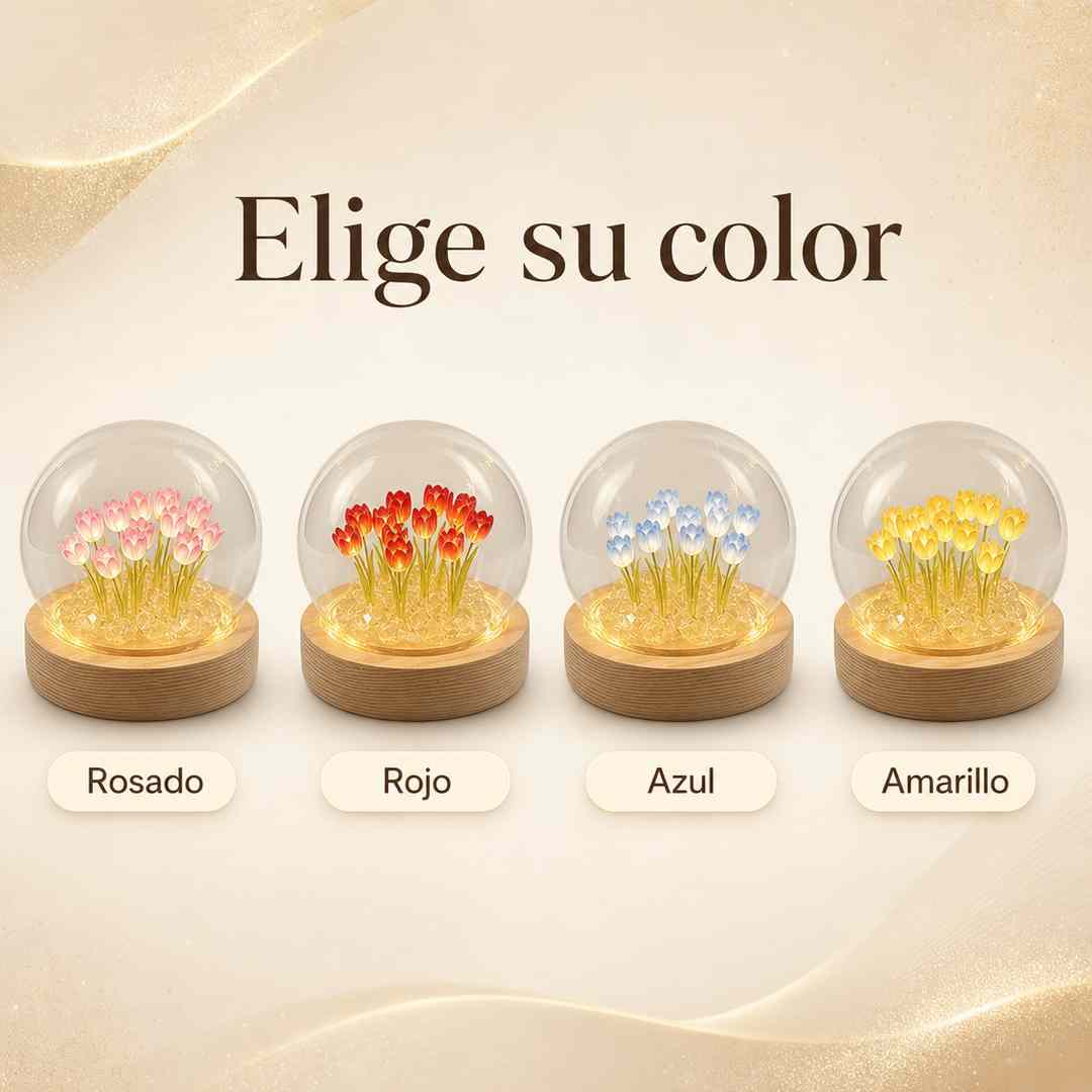 LUMA Lámpara de Tulipanes en Cúpula de Vidrio - Base de Madera - Pago al Recibir