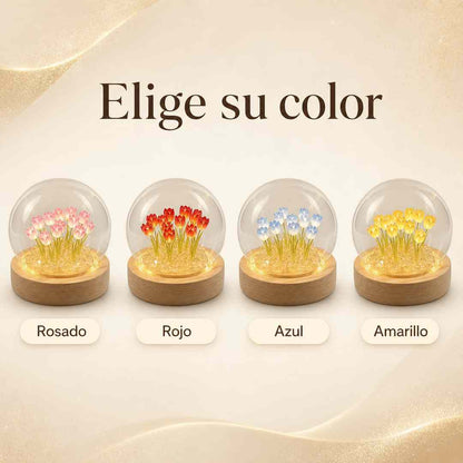 LUMA Lámpara de Tulipanes en Cúpula de Vidrio - Base de Madera - Pago al Recibir