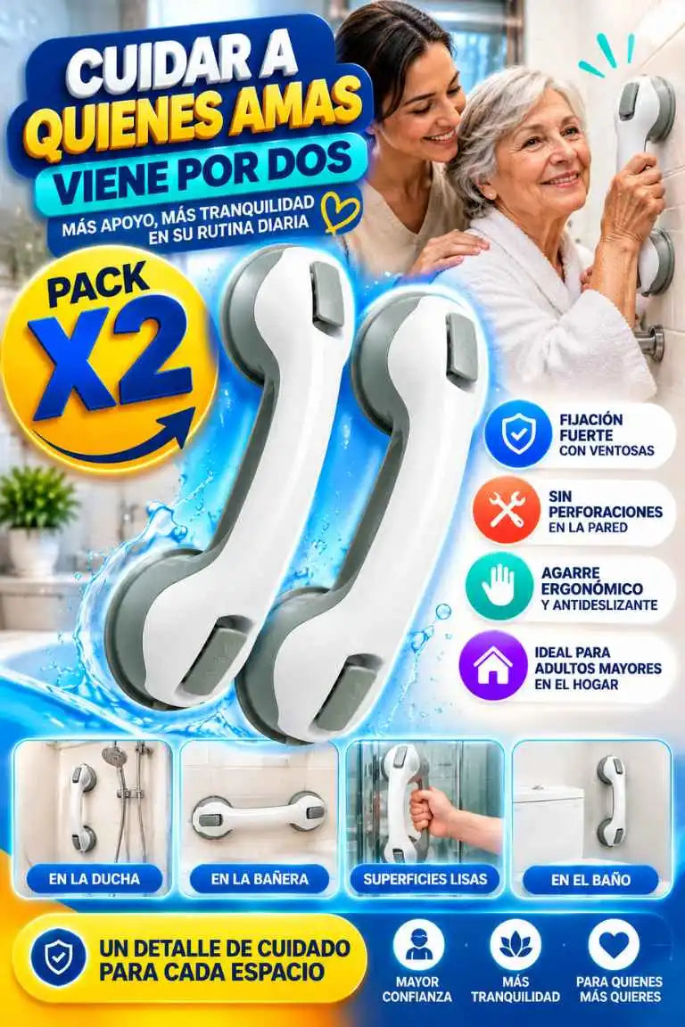CUIDARA Pack x2 – Barras de Agarre para Baño con Ventosas | Mayor Comodidad y Apoyo Auxiliar para Adultos Mayores, Sin Perforaciones