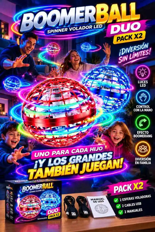 BOOMERBALL DUO™ PACK X2 – Diversión Voladora con Luces LED para Niños y Adultos 🚀✨